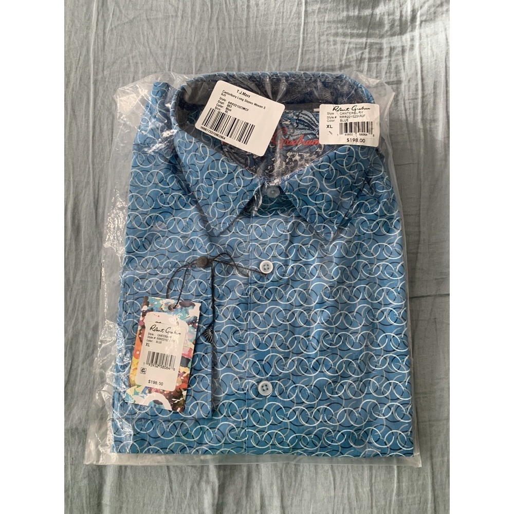 NWT Robert Graham Canterbury Long Sleeve Woven Blue Shirt Size XL